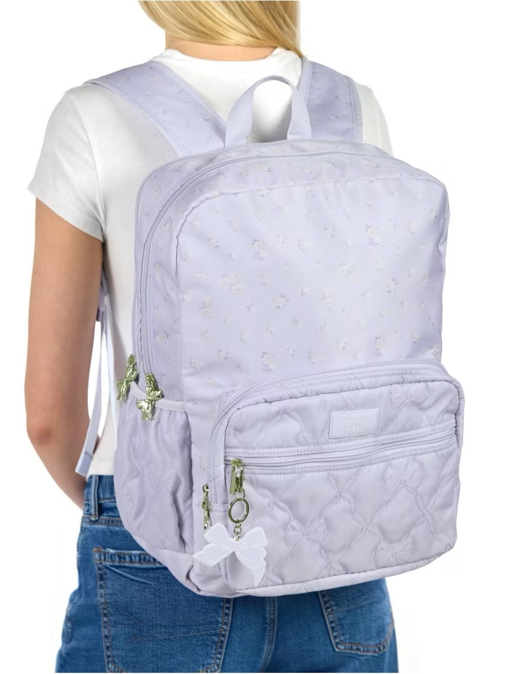 LoveShackFancy Kids Lavender Quilted Backpack with Bow Charm